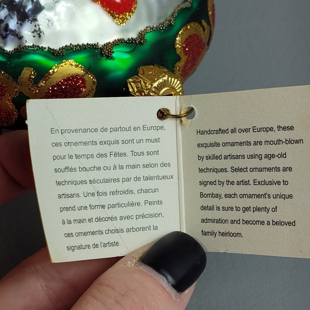 Bombay European Treasures Hand Blown Glass Frosted Christmas Tree Ornament NWT - Picture 11 of 12